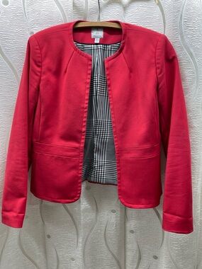 Tristan‎ Blazer Jacket Womens 10 Red Excellent Collarless Plaid Lined Canada